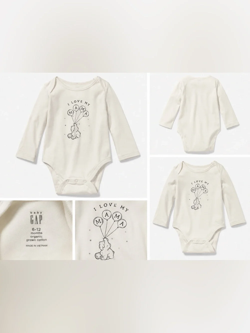 GAP Cream 'I Love My Mama' Long-Sleeve Baby One-Piece Bodysuit